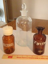 Vintage Amber Glass Apothecary 'ALCOHOL' Label Bottle with White Screw Cap — listing 3