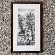Signed Limited Edition Etching of Covered Bridge "Reflections" 15/50 — listing 6