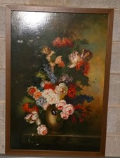 Framed Still Life Print of Roses, Grapes and Apples in Ornate Gold and Black Frame