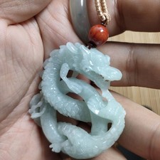 Vintage Chinese Nephrite Jade Bi Disc Pendant Necklace with Gold-Tone Dragon Medallion — listing 3