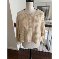 VRG GRL Chunky Hand-Knit Cream & Blue Sweater with Whale/Fish Motif, Size M/L — listing 5
