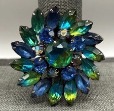 Large Rhinestone Floral Statement Brooch/Pin with Pink and Green Crystals — listing 2
