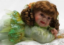Porcelain Sitting Fairy Baby Doll in Pink Dress with Glitter Wings — listing 2