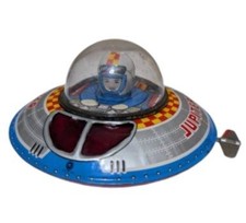 Vintage Mechanical Spacecraft "Jupiter" Tin Litho Wind-Up Flying Saucer with Box, Made in Japan — listing 2