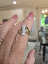Vintage Diamond or CZ Cluster Cocktail Ring, Gold-Tone Floral Sunburst Design — listing 2
