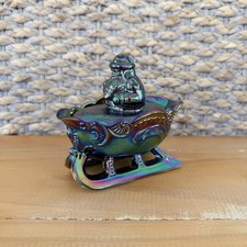 Westmoreland Blue Carnival Glass Covered Santa Claus Candy Dish on Pedestal Feet — listing 3