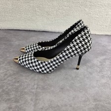Houndstooth Pointed-Toe D'Orsay Pumps with Elastic Cross-Strap — listing 4