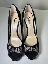 Black Lace Overlay Peep-Toe Platform Stiletto Pumps Read the insole logo — listing 5
