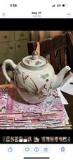 White Ceramic Teapot with Applied Floral and Rosebud Finial Decoration — listing 4