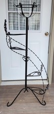 Pair of Vintage Wrought Iron Plant Stands with Cast Iron Openwork Tops, 15" Tall — listing 2
