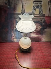 Vintage Milk Glass Hurricane Table Lamp with Hand-Painted Floral Decoration — listing 4