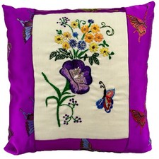 Embroidered Butterfly Throw Pillow with French Script Print — listing 3
