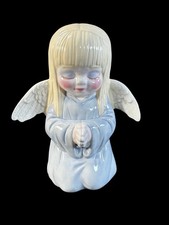 Vintage Ceramic Praying Angel Figurine with Pink Robe and Iridescent Wings — listing 3