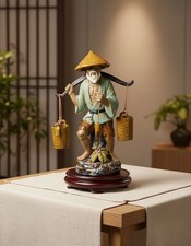 Chinese Shiwan Mudman Figurine - Seated Elder Fisherman with Basket and Jug — listing 6