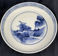 Japanese Blue & White Transferware Porcelain Charger with Figural Garden Scene