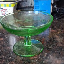 Vintage Emerald Green Pressed Glass Ruffled Compote with Grape & Leaf Pattern on Pedestal Base