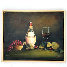 Impressionist Still Life Oil Painting of Wine Bottles and Glasses, Framed — listing 3
