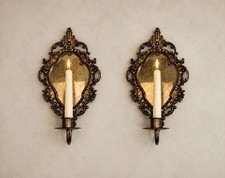 Antique Brass Two-Arm Mirrored Wall Sconce with Tassel Swag Detail — listing 2