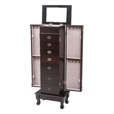 White Standing Jewelry Armoire with Flip-Top Mirror, Side Doors, and 5 Drawers — listing 6