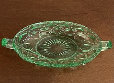 Uranium Green Depression Glass Oval Relish / Celery Dish with Diamond Block Pattern — listing 5