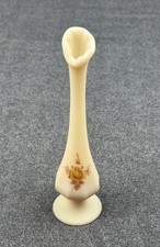 Fenton Custard Satin Glass Hand-Painted Floral Swung Bud Vase, 8.5 inch — listing 4