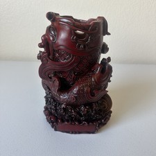 Chinese Cinnabar-Style Carved Resin Vase with Landscape and Figure Scene, approx. 11 inches — listing 5