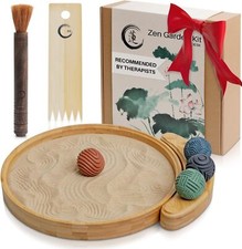 Zen Garden Tabletop Kit with Slate Finish Tray, River Stones, Sand & Rakes — listing 4