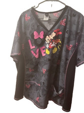 Disney Minnie Mouse "Geeky Chic" Turquoise Print Scrub Top — listing 5