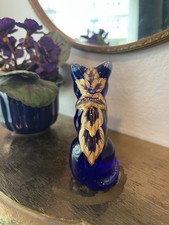 Fenton Art Glass Cobalt Blue Hand-Painted Sitting Cat Figurine — listing 3