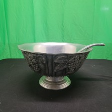 Vintage Polished Aluminum or Pewter-Style Footed Punch Bowl with Matching Ladle — listing 6