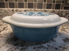 Vintage Pyrex 1.5 Qt Oval Casserole Dish with Clear Lid, Green Meadow / Wheat Floral Pattern (Promotional) — listing 6