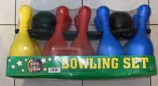 Vintage Plastic Children's Bowling Set with 10 Multicolor Pins and 2 Black Balls — listing 4
