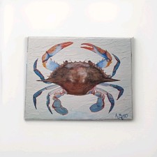 Framed Blue Crab Oil Painting on Canvas, Coastal Wall Art — listing 3