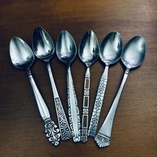Mixed Lot of Vintage Stainless Steel Teaspoons with Floral and Scroll Handle Patterns — listing 2
