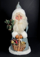 Handcrafted OOAK Rustic Belsnickel Father Christmas Santa Figure with Basket, Wreath & Burlap Toy Sack Yes — signed/dated on base — listing 6