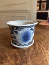 Vintage Chinese Blue Porcelain Jardiniere Planter Peacock Chinoiserie 9" x 12" — listing 3