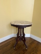 Antique Victorian Eastlake Marble-Top Parlor / Side Table with Turned Center Finial — listing 3