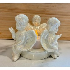 Three Winged Cherub Angels Holding Hands Around Glass Votive Tealight Candle Holder — listing 4