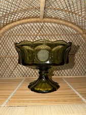 Fostoria Coin Glass Olive Green Footed Compote — listing 3