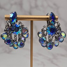 Vintage Art Deco Style Emerald-Cut Crystal Clip-On Earrings with Pavé Accents — listing 2
