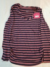 Scoop Long Sleeve Double Layer Maternity Shirt, Grey and White, Side Ruching, Size L (12-14), listing 3