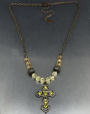 1928 Jewelry Co. Filigree Cross Pendant Necklace with Green & Amber Beaded Chain — listing 3