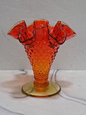 Vintage Amberina Hobnail Glass Vase with Crimped Ruffled Rim — listing 5