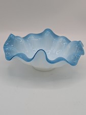 Vintage Blue Ruffled Edge Ribbed Glass Brides Bowl — listing 6