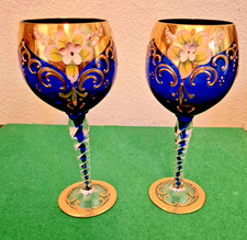 Vintage Gold Encrusted Rim Etched Wine Glass with Faceted Stem Yes - Fostoria/other name — listing 3