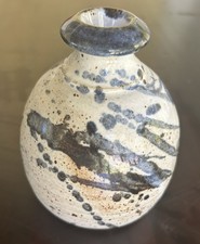 Handmade Studio Pottery Freeform Pinched Vase with Blue-Brown Drip Glaze — listing 5