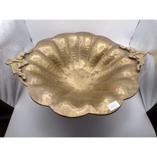 Vintage Hammered Brass Footed Cachepot Planter, Gold-Tone, 12.5" Wide x 10" High — listing 2