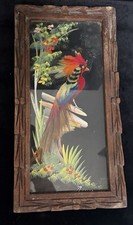 Vintage Mexican Feathercraft Cardinal Picture in Carved Wood Frame