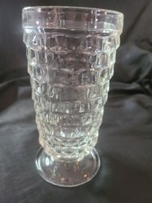 Vintage Cube/Diamond Pattern Footed Glass Bowl with Scalloped Rim