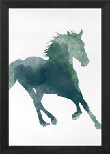Framed Abstract Equestrian Watercolor Print of Horses — listing 6
